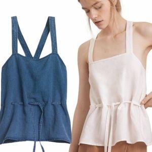 Aritzia Wilfred Beaujolais Blue Chambray Tie Waist Tank Top Small